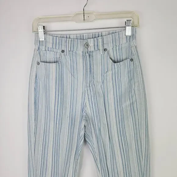 American Eagle AE High Waisted Stretch Mom Jeans Striped Blue White Size 0 Reg - Picture 7 of 16
